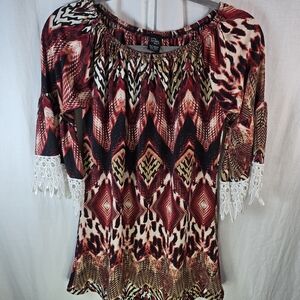 Win Win Womens_ Half Sleeve Lace Tunic Top Size Small-Med. Multicolor
